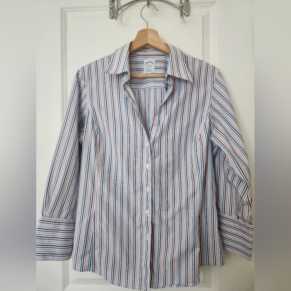 Brooks Bothers Womens Fitted Non-Iron Stretch Shirt Classic Preppy Size 14